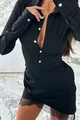 Rochie Scurta de Dama, din Lycra Premium, cu Maneci Lungi, Inchidere Nasturi siAccesorizata cu Dantela Neagra, Dyvva, Neagra