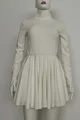 Rochie Scurta de Dama din Pulover, cu Maneci Lungi si Degetar, Elastica, Bell, Alba