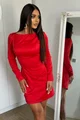 Rochie Scurta de Dama, din Satin, cu Maneci Lungi si Accesorizata cu Fundite, Valerrye, Rosie
