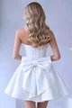 Rochie Scurta de Dama, din Satin, cu Siret Reglabil  si Accesorizata cu Funda Maxi la Spate, Purra, Alba