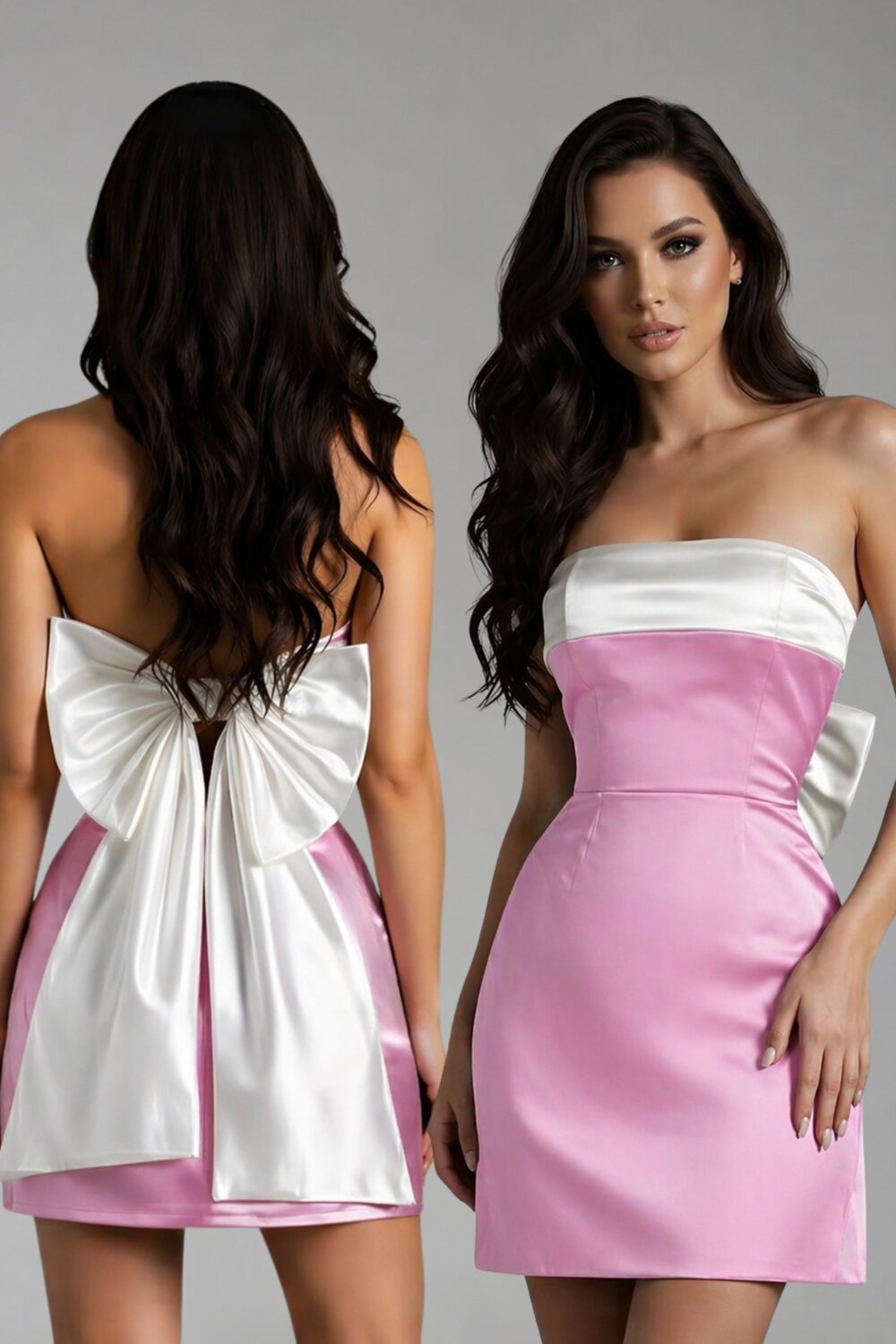 FOGGI Rochie Scurta De Dama, Din Tafta, Fara Maneci Si Accesorizata Cu Funda Maxi, Hanelore, Roz