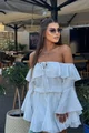 Rochie Scurta de Dama, din Tesatura Tip In, cu Fusta Pantalon, Ayamonte, Ivoire