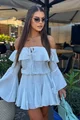 Rochie Scurta de Dama, din Tesatura Tip In, cu Fusta Pantalon, Ayamonte, Ivoire