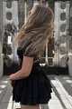 Rochie Scurta de Dama, din Voal, Petrecuta pe Bust, cu Maneci Scurte, Sophia, Neagra