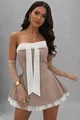 Rochie Scurta de Dama, fara Maneci, cu Inchidere Fermoar si Poplin Alb, Ilaydda, Bej