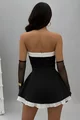 Rochie Scurta de Dama, fara Maneci, cu Inchidere Fermoar si Poplin Alb, Madamme, Neagra