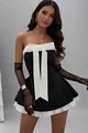 Rochie Scurta de Dama, fara Maneci, cu Inchidere Fermoar si Poplin Alb, Madamme, Neagra