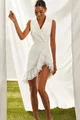 Rochie Scurta de Dama, fara Maneci si cu Volane pe Tiv, Noxya, Alba