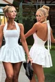 Rochie Scurta de Dama, Legata Dupa Gat cu Cordoane Lungi, Aprillia, Alb