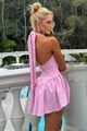 Rochie Scurta de Dama, Legata Dupa Gat cu Cordoane Lungi, Enchantment, Roz