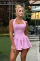 Rochie Scurta de Dama, Legata Dupa Gat cu Cordoane Lungi, Enchantment, Roz