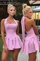 Rochie Scurta de Dama, Legata Dupa Gat cu Cordoane Lungi, Enchantment, Roz