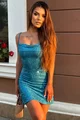 Rochie  Scurta de Dama,  Mulata, din Paiete, in Bretele Subtiri, Ranyya, Turcoaz