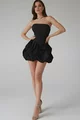 Rochie Scurta de Dama, sin Satin, Tip Gogosar, Fara Maneci si cu Inchidere Fermoar, Allyorra, Neagra