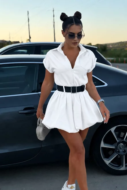 Rochie Scurta de Dama, Tip Gogosar, din Bistrech, cu Maneci Scurte, Pontevedra, Ivoire
