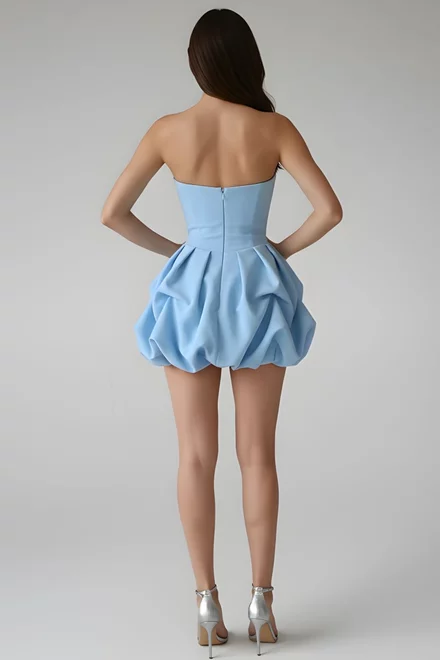 Rochie Scurta de Dama, Tip Gogosar, fara Maneci,  Klara, Bleu