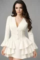Rochie Scurta de Dama, Tip Sacou, cu Corset din Dantela, Andorra, Ivoire