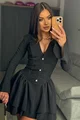 Rochie Scurta de Dama, Tip Sacou, cu Volane si Corset din Dantela, Ismyrra, Neagra