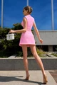 Rochie Scurta de Dama, Tip Sacou, din Bistrech cu Inchidere Nasturi, Sweetie, Roz