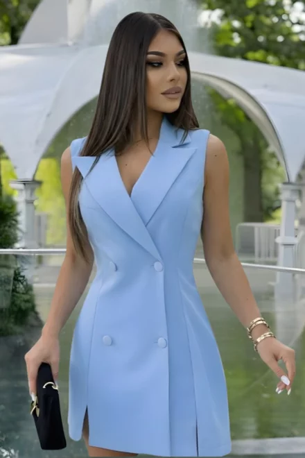 Rochie Scurta de Dama, Tip Sacou, din Bistrech, Julien, Bleu