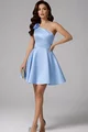 Rochie Scurta de Ocazie, din Tafta, Accesorizata cu Floare pe Umar, Azulla, Bleu