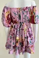 Rochie Scurta de Plaja, cu Maneci Scurte si Elastic in Talie, cu Imrpimeu Floral,  Amedea, pe Fond Roz