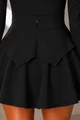 Rochie Scurta din Bistrech, cu Cordon Decorativ la Gat, Maneci Lungi si Brau Detasabil, Channe, Negru