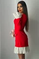 Rochie Scurta din Bistrech, cu Poplin Alb si Maneci Lungi, Zenyda, Rosie
