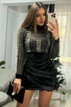 Rochie Scurta din Catifea, Accesorizata cu Paiete Aurii la Bust, Skadi, Neagra