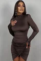 Rochie Scurta din Lycra, cu Maneci Lungi si Spate Gol, Aryssa, Maro