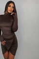 Rochie Scurta din Lycra, cu Maneci Lungi si Spate Gol, Aryssa, Maro