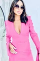 Rochie Scurta, din Satin, cu Maneci Lungi Crapate si Decolteu in V, Sugar, Roz