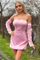 Rochie Scurta din Tafta Elastica, Tip Camasa cu Fusta Gogosar, Bretele Detasabile si Umerii Goi, About, Roz