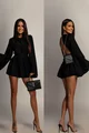 Rochie Scurta din Voal Mat, cu Fusta Pantalon si Maneci Evazate, Escape, Neagra