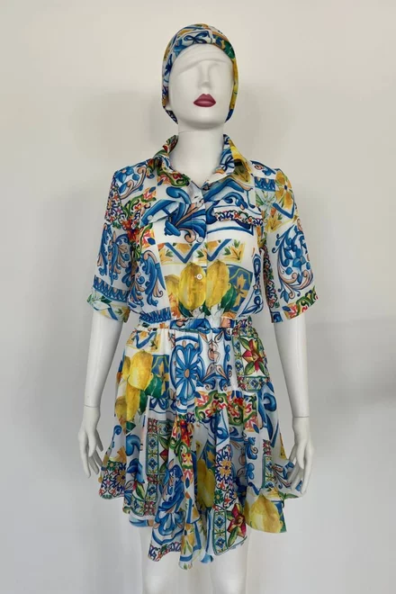 Rochie Tip Camasa de Dama, cu Batic si Maneci Trei Sferturi, cu Imprimeu,Eudora, Multicolora