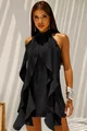 Rochie Tip In, Scurta, Pe gat, Cu Spate Gol si  Volanase Decorative, Zahara, Neagra