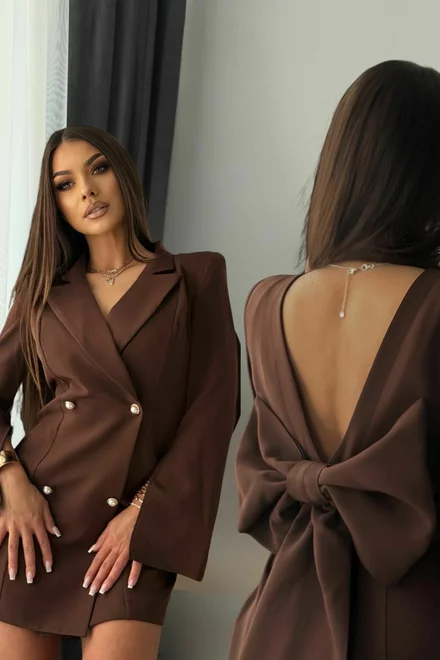 Rochie Tip Sacou, cu Funda Maxi la Spate, si Maneci Lungi Crapate, Eyrenne, Maro