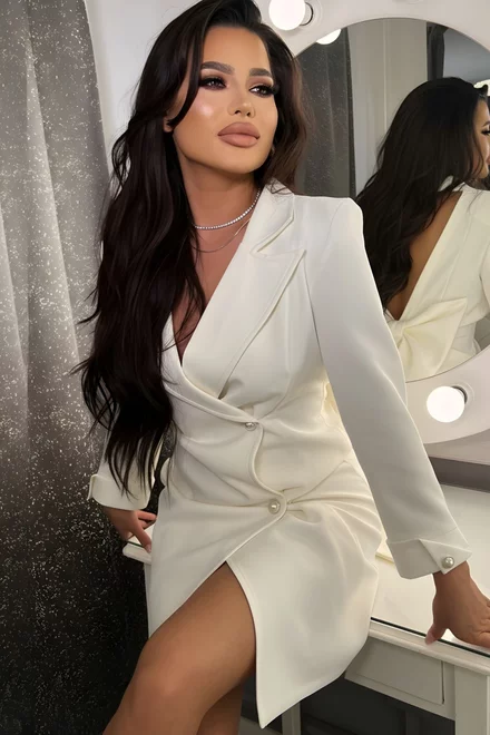 Rochie Tip Sacou, cu Funda Maxi la Spate, si Maneci Lungi, Diva, Ivoire