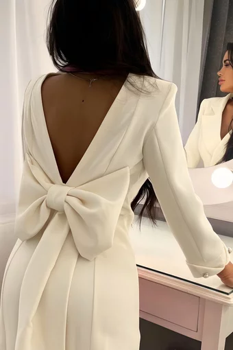 Rochie Tip Sacou, cu Funda Maxi la Spate, si Maneci Lungi, Diva, Ivoire