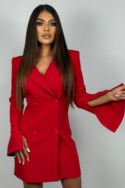 Rochie Tip Sacou, cu Inchidere Nasturi si Funda Maxi la Spate, Rubiella, Rosie