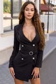 Rochie Tip Sacou, cu Maneci Lungi, Franjuri pe Umeri, Broderie pe Spate si Centura din Pietre Detasabila,  Lovelly, Neagra
