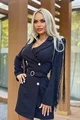 Rochie Tip Sacou, cu Maneci Lungi, Franjuri pe Umeri, Broderie pe Spate si Centura din Pietre Detasabila,  Lovelly, Neagra