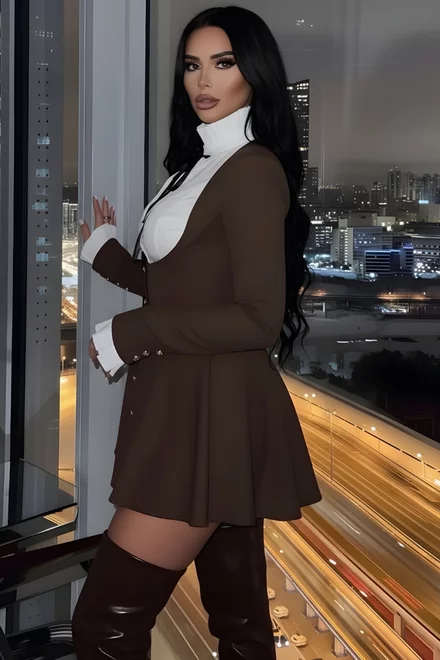 Rochie Tip Sacou, cu Poplin Alb si Maneci Lungi, Gabriella, Maro