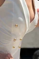 Rochie Tip Sacou de Dama, din Bistrech, cu Inchidere Nasturi, Encanto, Alba
