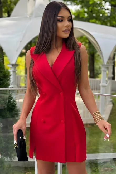 Rochie Tip Sacou de Dama, Fara Maneci, din Bistrech, Fyre, Rosie