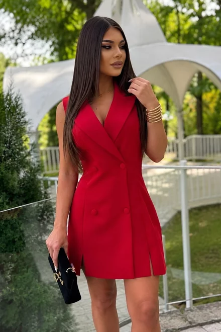 Rochie Tip Sacou de Dama, Fara Maneci, din Bistrech, Fyre, Rosie