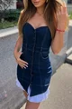 Rochie Tip Vesta, din Blug Premium, fara Maneci,cu Cusaturi in Contrast, Karls, Blue