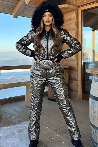 Salopeta Dama, de Ski, din Fas Matlasat si Borseta Inclusa, Fathia, Cappuccino