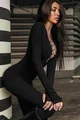 Salopeta de Dama din Lycra Conica, Mulata si Cambrata pe Corp, cu Decupaj si Sireturi pe Bust, Exxtasy Neagra
