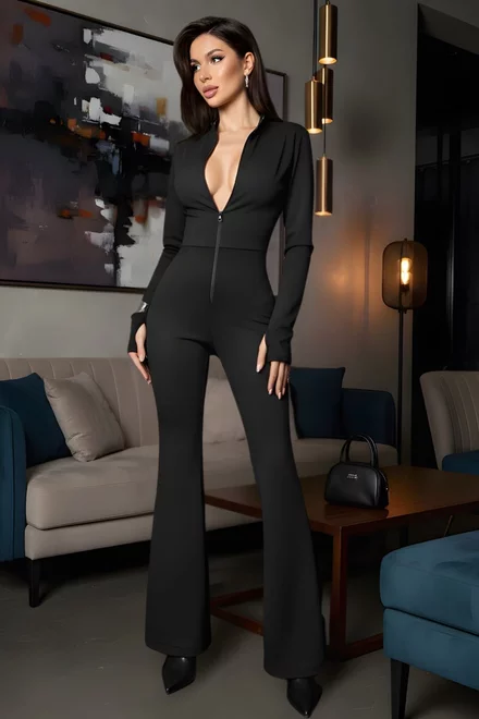 Salopeta de Dama, din Lycra, Evazata cu Spate Gol, Seduce, Neagra